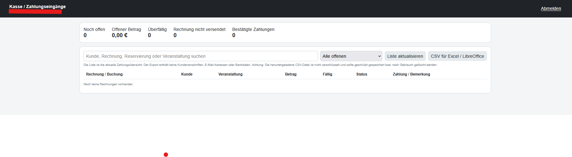 Kasse und Zahlungseingänge